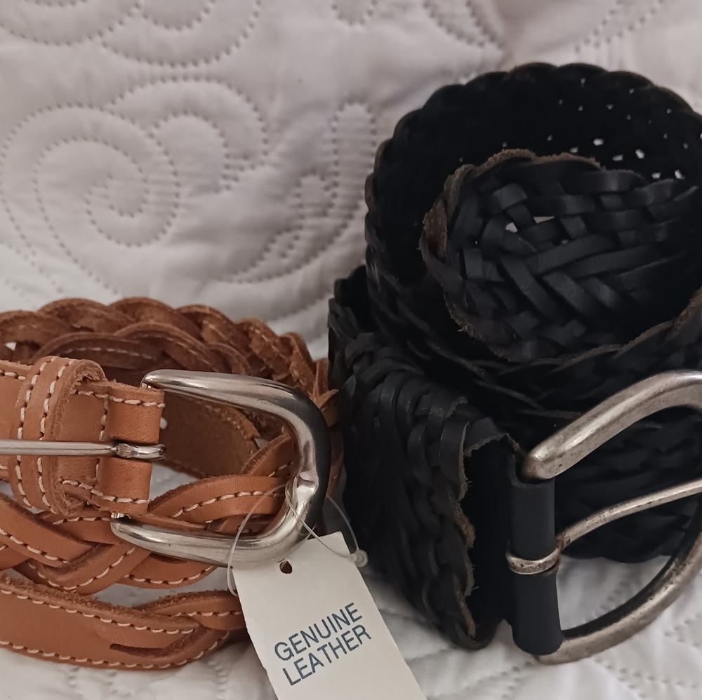 Genuine Leather Braided Belts - Black and Brown